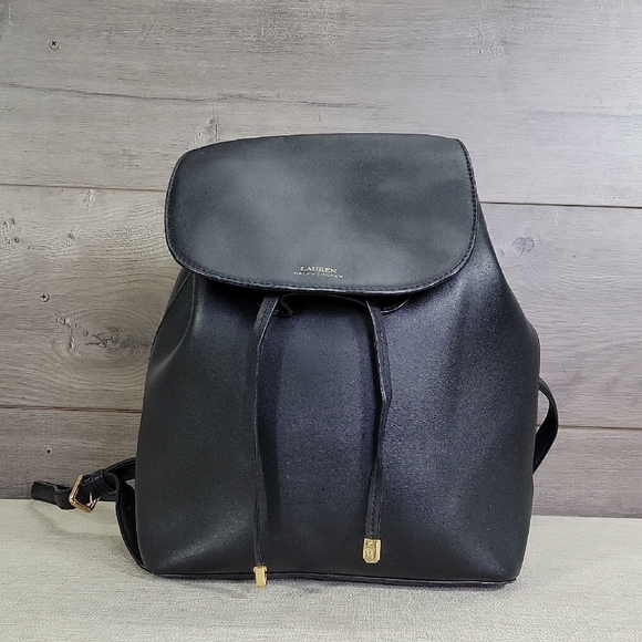 Ralph Lauren Dryden Black Leather Backpack Tote Shoulder Bag - Picture 1 of 13